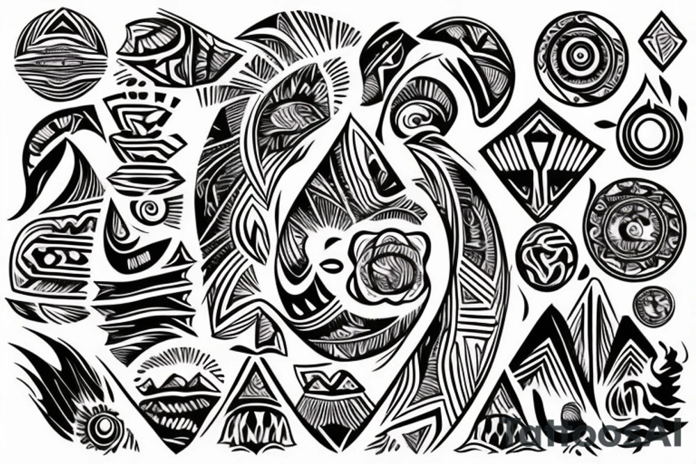 a tribal design that leaves space for a quote.  There should be a mountain, and a sunrise.  It should be bright and colorful tattoo idea