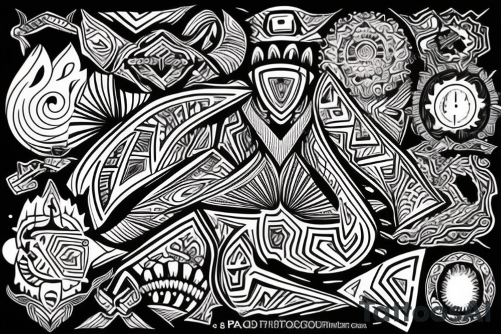 a tribal design that leaves space for a quote.  There should be a mountain, and a sunrise.  It should be bright and colorful tattoo idea