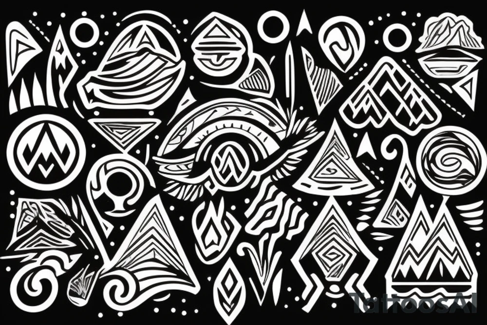 a tribal design that leaves space for a quote.  There should be a mountain, and a sunrise.  It should be bright and colorful tattoo idea