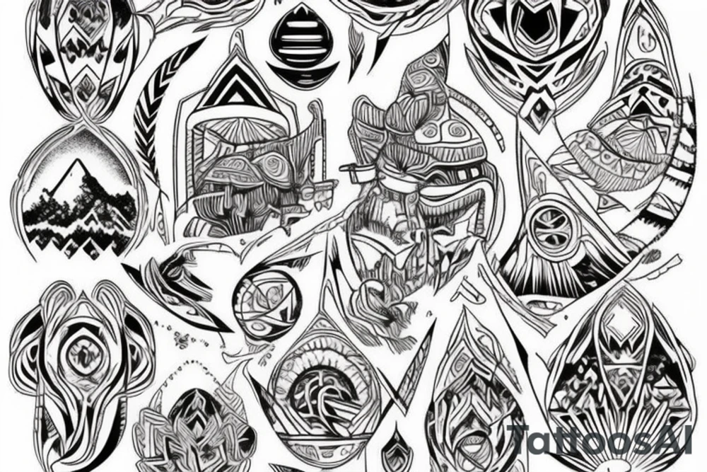 a tribal design that leaves space for a quote.  There should be a mountain, and a sunrise.  It should be bright and colorful tattoo idea