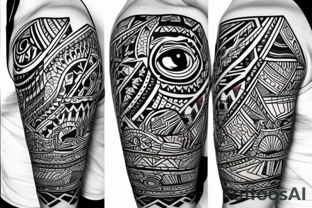 a tribal design that leaves space for a quote.  There should be a mountain, and a sunrise.  It should be bright and colorful tattoo idea