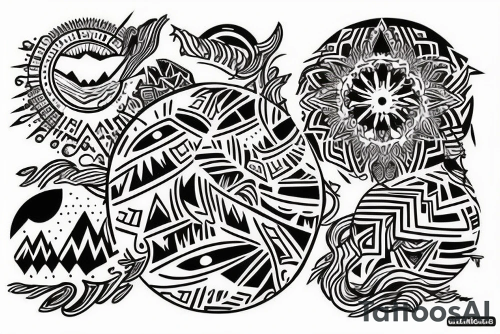a tribal design that leaves space for a quote.  There should be a mountain, and a sunrise.  It should be bright and colorful tattoo idea