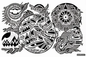a tribal design that leaves space for a quote.  There should be a mountain, and a sunrise.  It should be bright and colorful tattoo idea