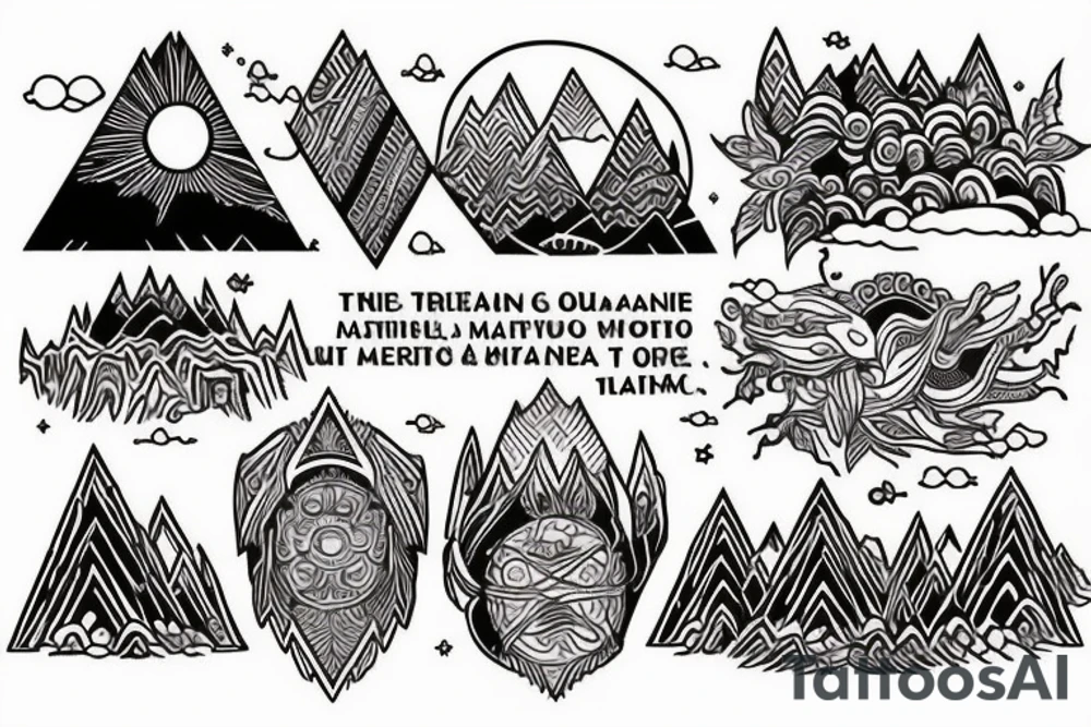 a tribal design that leaves space for a quote.  There should be a mountain, and a sunrise.  It should be bright and colorful tattoo idea