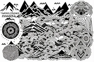 a tribal design that leaves space for a quote.  There should be a mountain, and a sunrise.  It should be bright and colorful tattoo idea