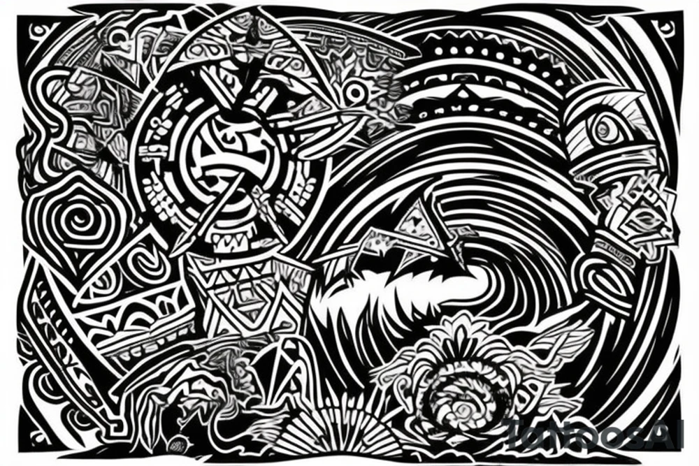 a tribal design that leaves space for a quote.  There should be a mountain, and a sunrise.  It should be bright and colorful tattoo idea