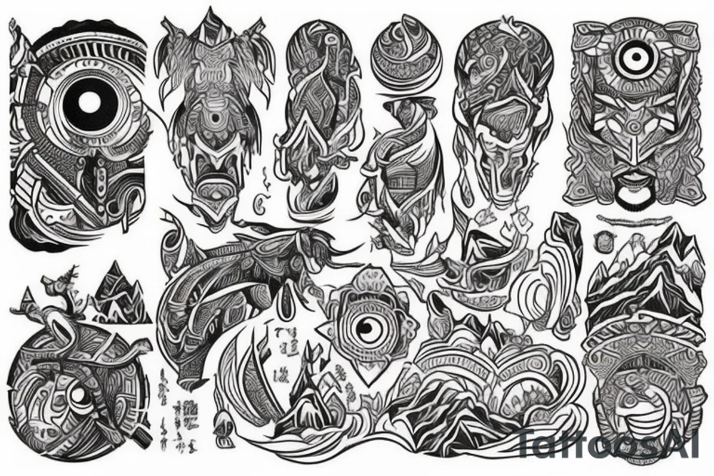 a tribal design that leaves space for a quote.  There should be a mountain, and a sunrise.  It should be bright and colorful tattoo idea