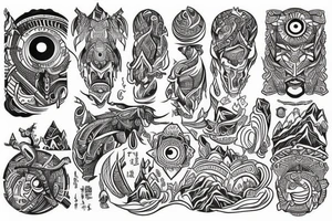 a tribal design that leaves space for a quote.  There should be a mountain, and a sunrise.  It should be bright and colorful tattoo idea