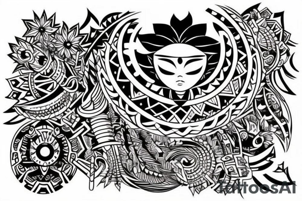 a tribal design that leaves space for a quote.  There should be a sunrise.  It should be bright and colorful tattoo idea
