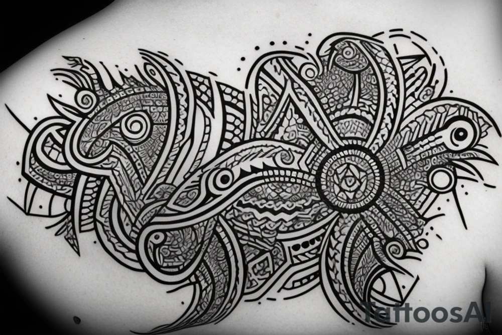 a tribal design that leaves space for a quote.  There should be a sunrise.  It should be bright and colorful tattoo idea