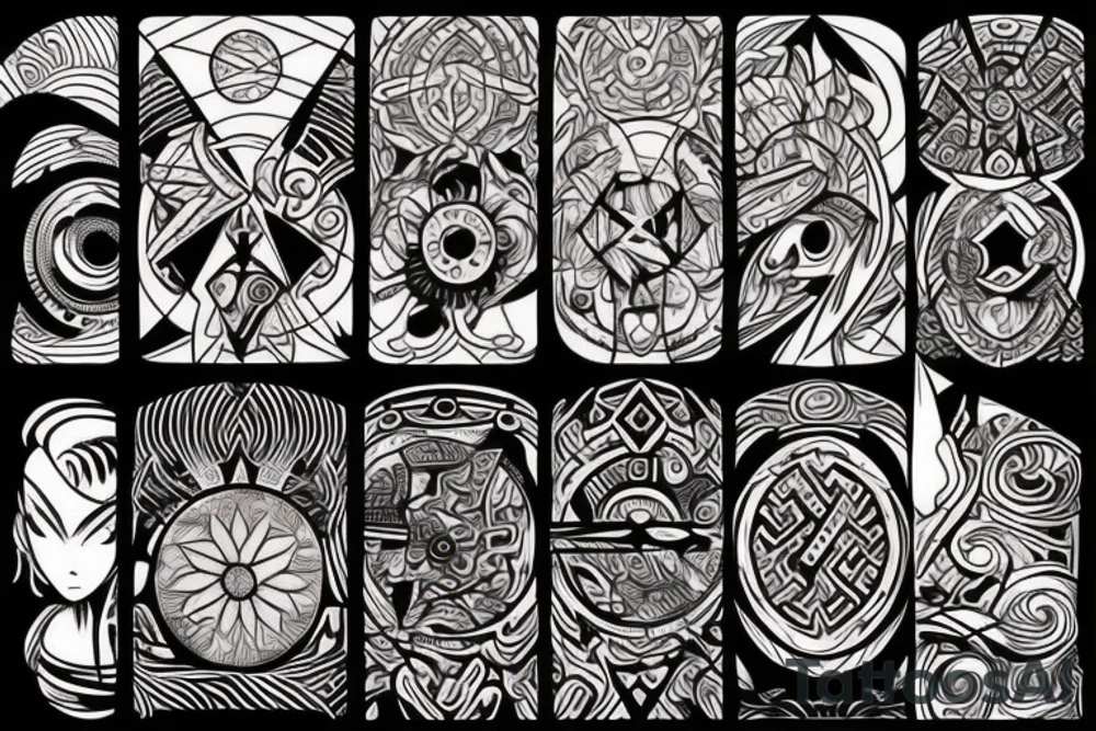 a tribal design that leaves space for a quote.  There should be a sunrise.  It should be bright and colorful tattoo idea