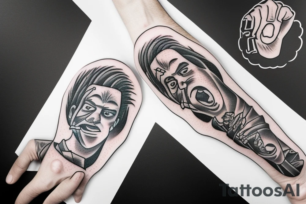 hamilton defiantly pointing a fist to the sky tattoo idea