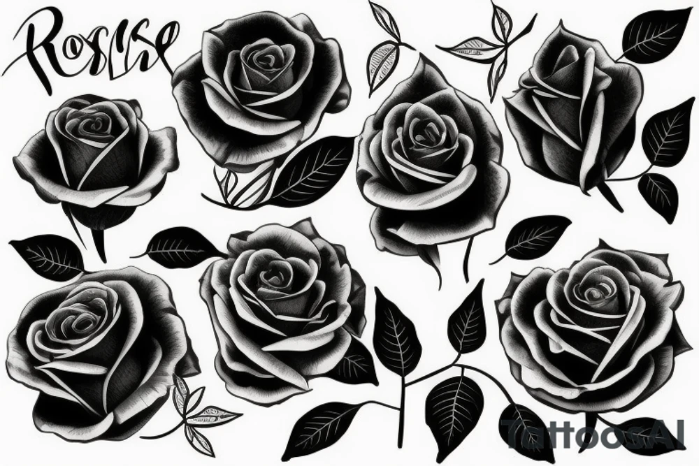 Black rose with leaves tattoo idea