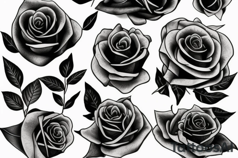 Black rose with leaves tattoo idea
