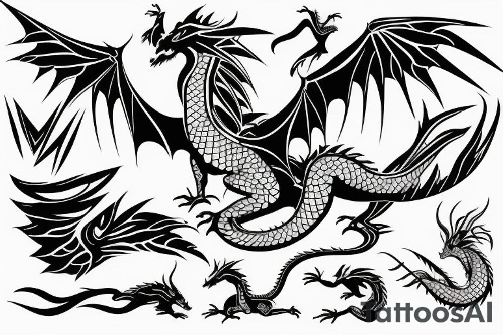 minimalistic dragon with wings tattoo idea