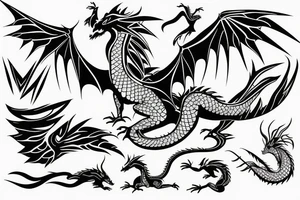 minimalistic dragon with wings tattoo idea