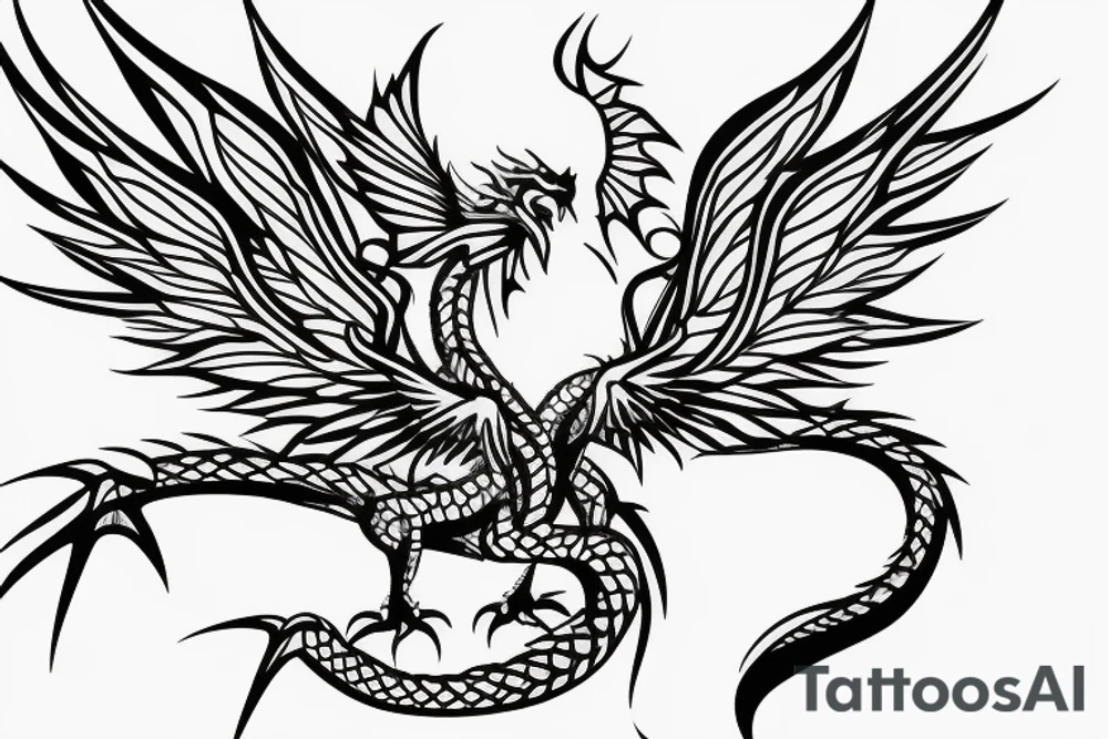 minimalistic dragon with wings tattoo idea