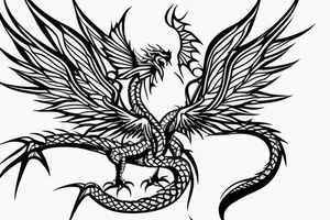 minimalistic dragon with wings tattoo idea