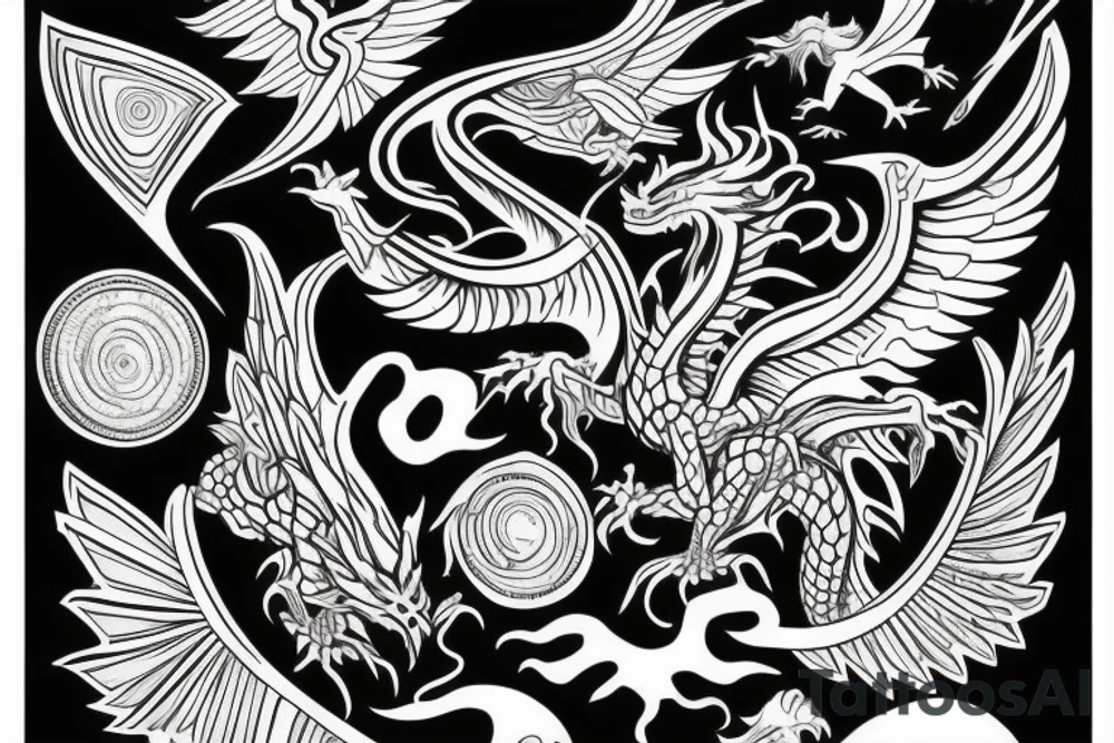 dragon with wings in full color tattoo idea