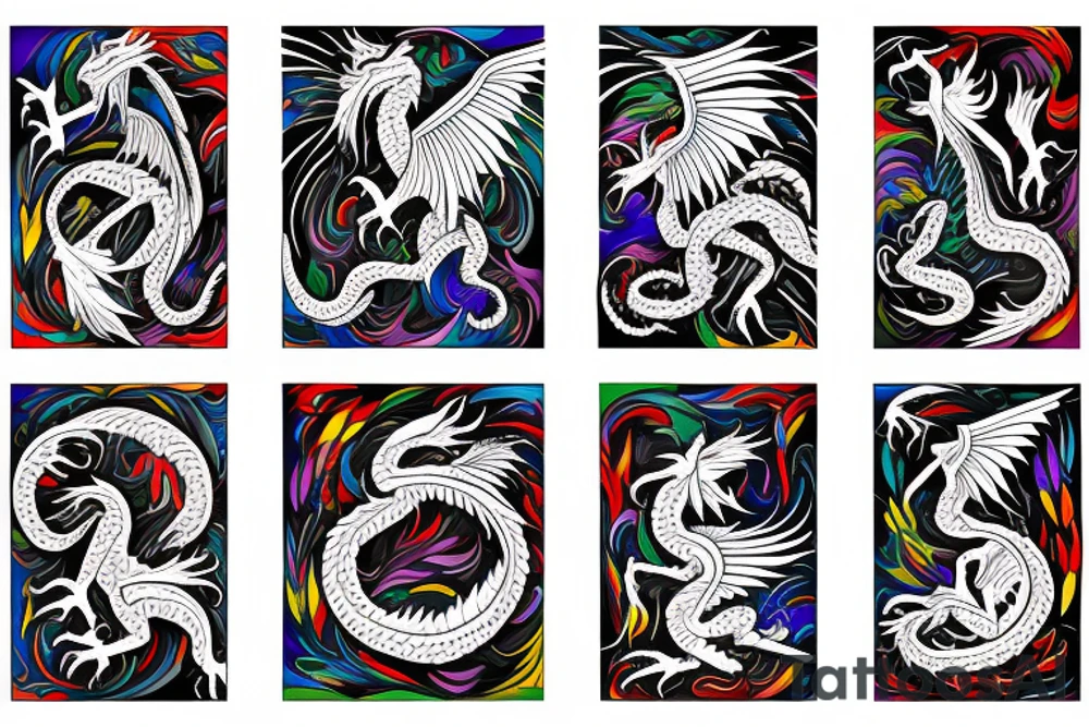 dragon with wings in full color tattoo idea