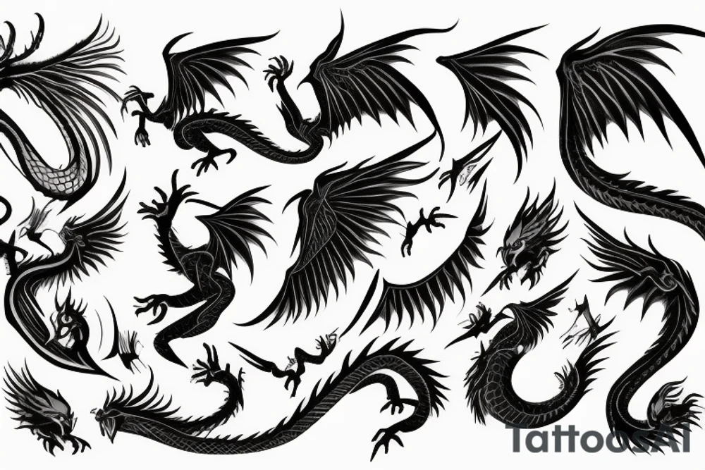 dragon with wings in full color tattoo idea