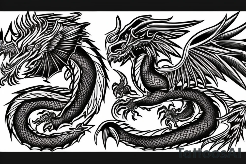 dragon with wings in full color tattoo idea