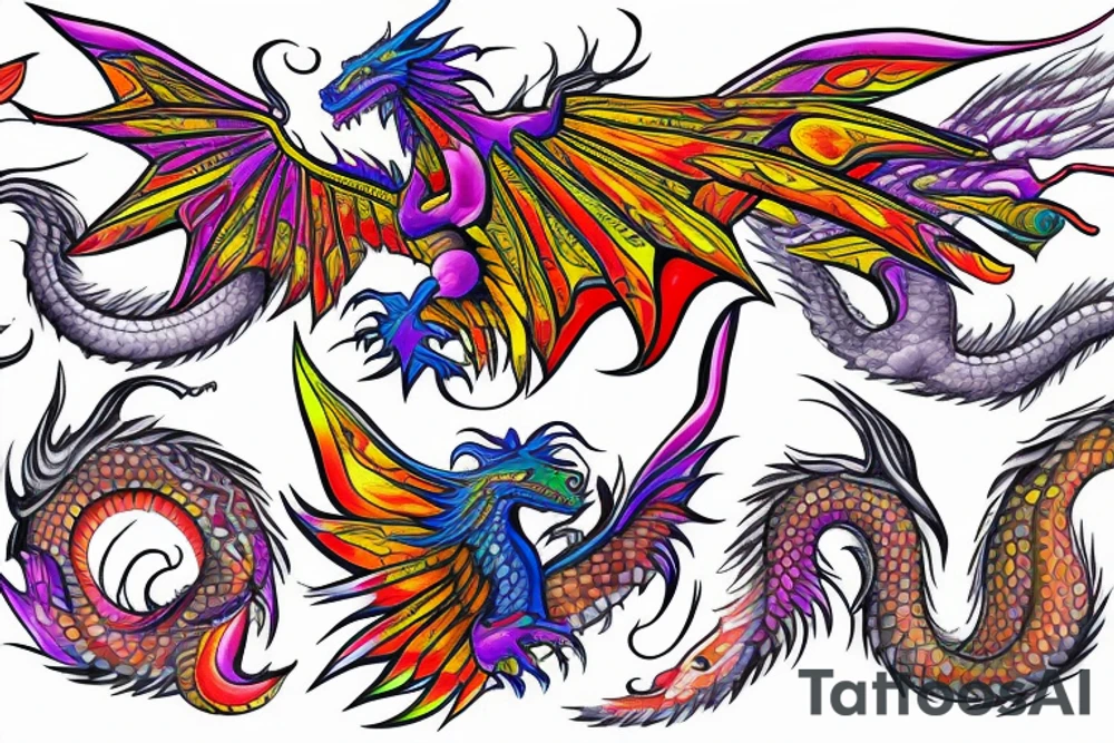 dragon with wings colorful tattoo idea