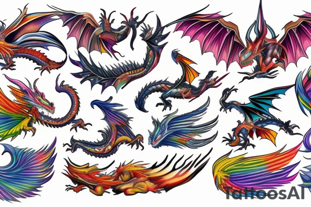 dragon with wings colorful tattoo idea