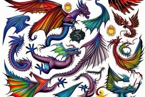 dragon with wings colorful tattoo idea
