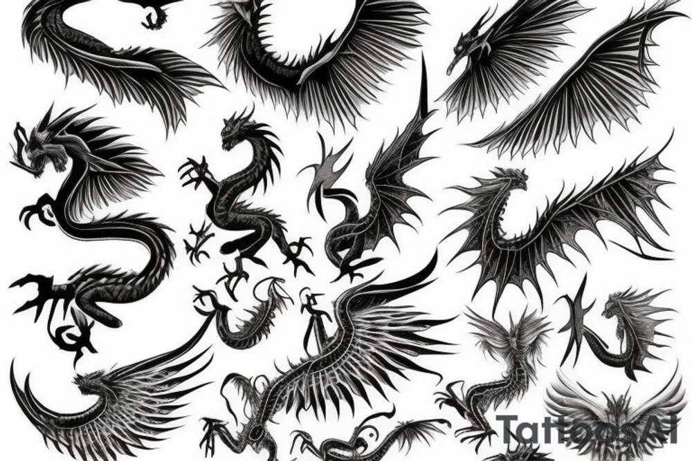 dragon with wings colorful tattoo idea