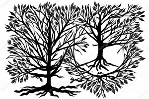 arbre solitaire avec des branches étendues et feuillues, symbolisant la stabilité et l'enracinement tattoo idea