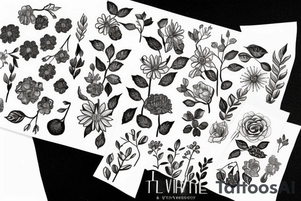 arbre entouré de fleurs colorées, représentant la beauté et la diversité de la vie tattoo idea