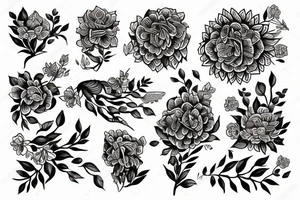 arbre entouré de fleurs colorées, représentant la beauté et la diversité de la vie tattoo idea