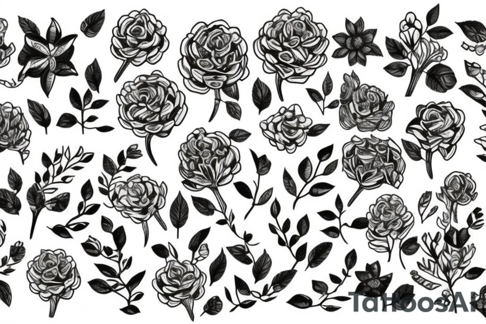 arbre entouré de fleurs colorées, représentant la beauté et la diversité de la vie tattoo idea