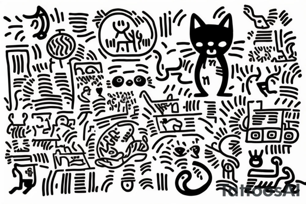 1cat, cute, (best quality) tattoo idea