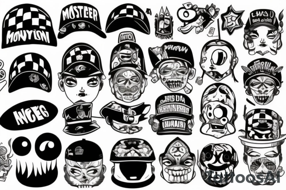 A monster with a caps on his head tattoo idea