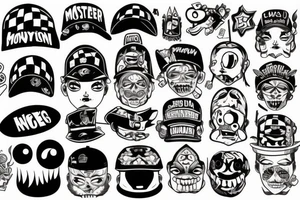 A monster with a caps on his head tattoo idea