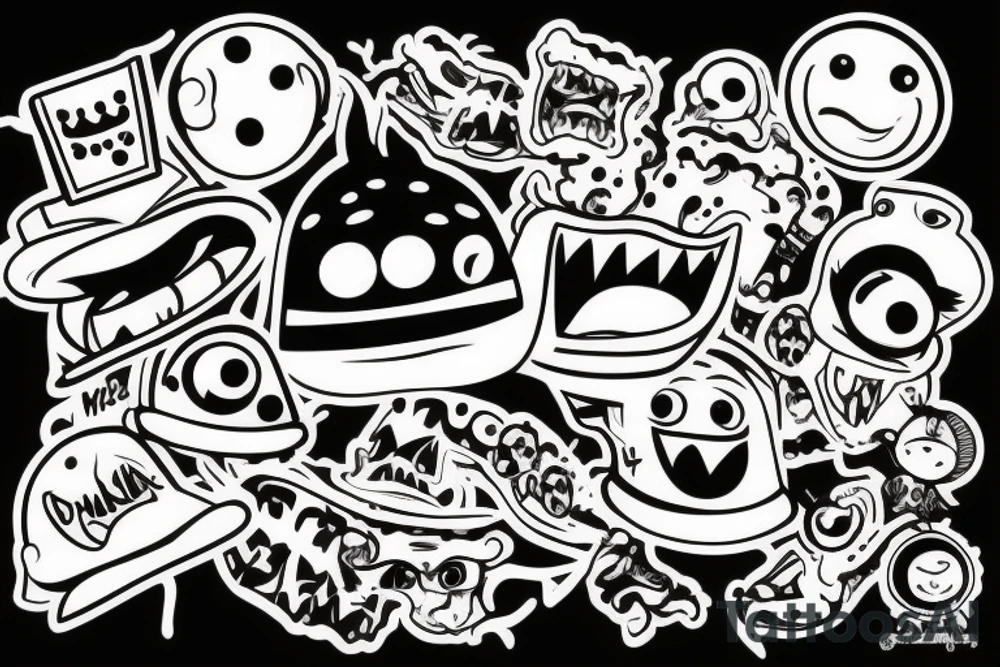 A monster with a caps on his head tattoo idea