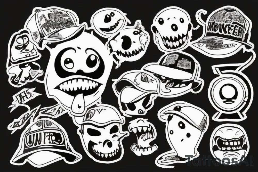 A monster with a caps on his head tattoo idea