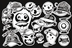 A monster with a caps on his head tattoo idea