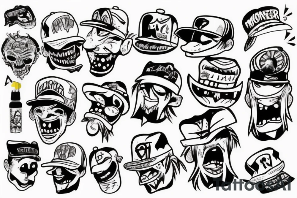 A monster with a caps on his head tattoo idea