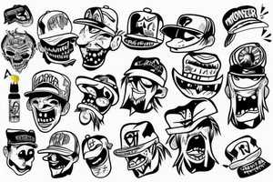 A monster with a caps on his head tattoo idea
