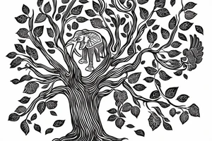 Life tree with a eagle and elephant tattoo idea