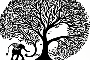 Life tree with a eagle and elephant tattoo idea