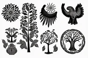 Life tree with a eagle and elephant tattoo idea