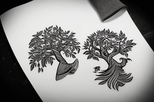 Life tree with a eagle and elephant tattoo idea