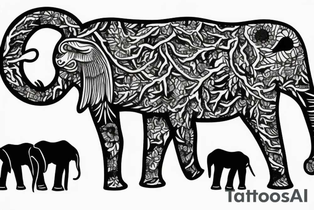 Life tree with a eagle and elephant tattoo idea