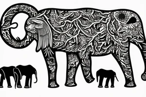 Life tree with a eagle and elephant tattoo idea
