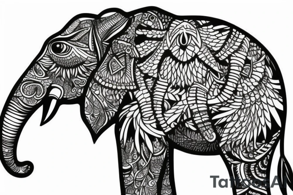 Life tree with a eagle and elephant tattoo idea