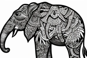 Life tree with a eagle and elephant tattoo idea